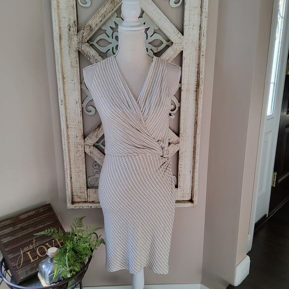 Bailey 44 Women's Sleeveless Faux Wrap Surplice Tiva Mini Dress in Linen & White - Picture 3 of 15